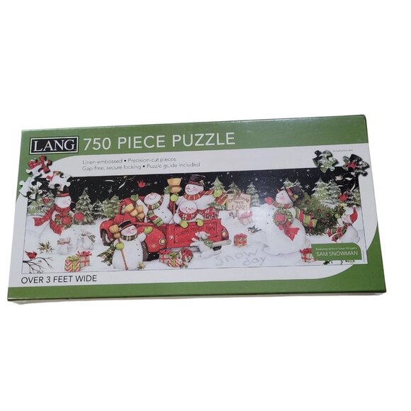 Lang Companies Snowy Lights 750 Piece Puzzle Susan Wingets SAM SNOWMAN 3 Feet - Picture 2 of 9